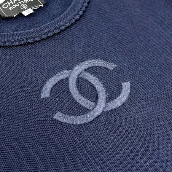 CHANEL Vintage CC Mark Logo Knit T-shirt Top Short Sleeve #38 Dark Blue [106343] - Picture 10 of 11